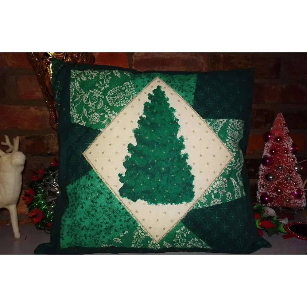 Vintage Large Country Christmas Tree & Wreath Pillow decorative throw pillow
